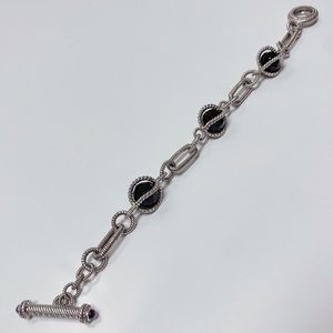 Judith Ripka Sterling Silver Collection Caged Onyx Amethyst Cable Chain Bracelet